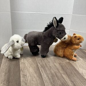 Lot OF 3 Miyoni Aurora Plush Stuffed Animals Donkey Mule Bunny Rabbit Squirrel